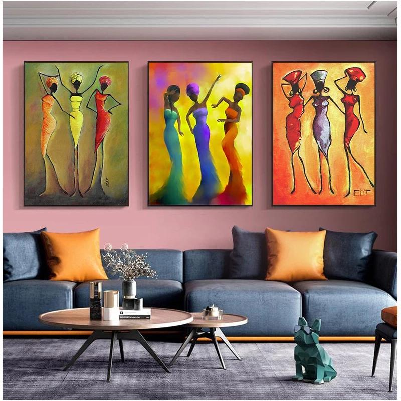Klassische Vintage Drei Afrikanische Frauen Leinwand Gemälde Abstrakte Poster Drucke Wand Kunst Bild für Wohnzimmer Wand Dekor Cuadros