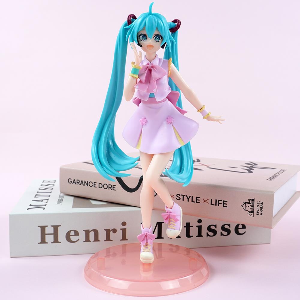New 21cm Anime Figure Hatsune Miku Pink skirt Green Long haired Girl Desktop Decoration Collection PVC Model Toys Kids Gifts
