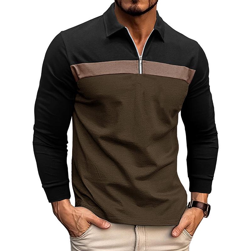 

2023 Autumn/Winter European Polo Men s Long Sleeve Patchwork Shirt with Lapel Small