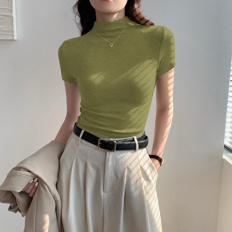 

Women s Black Knit Top: Half-High Neck, Mid-Sleeve for Spring & Autumn 2025 S (Under 85 jin)