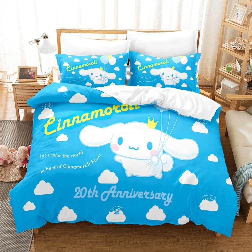 Sanrio Animation Cinnamoroll Pillowcase Bedding Set Cartoon Children's Bedroom Adult Double Comfortable Bed Full Twin King Size