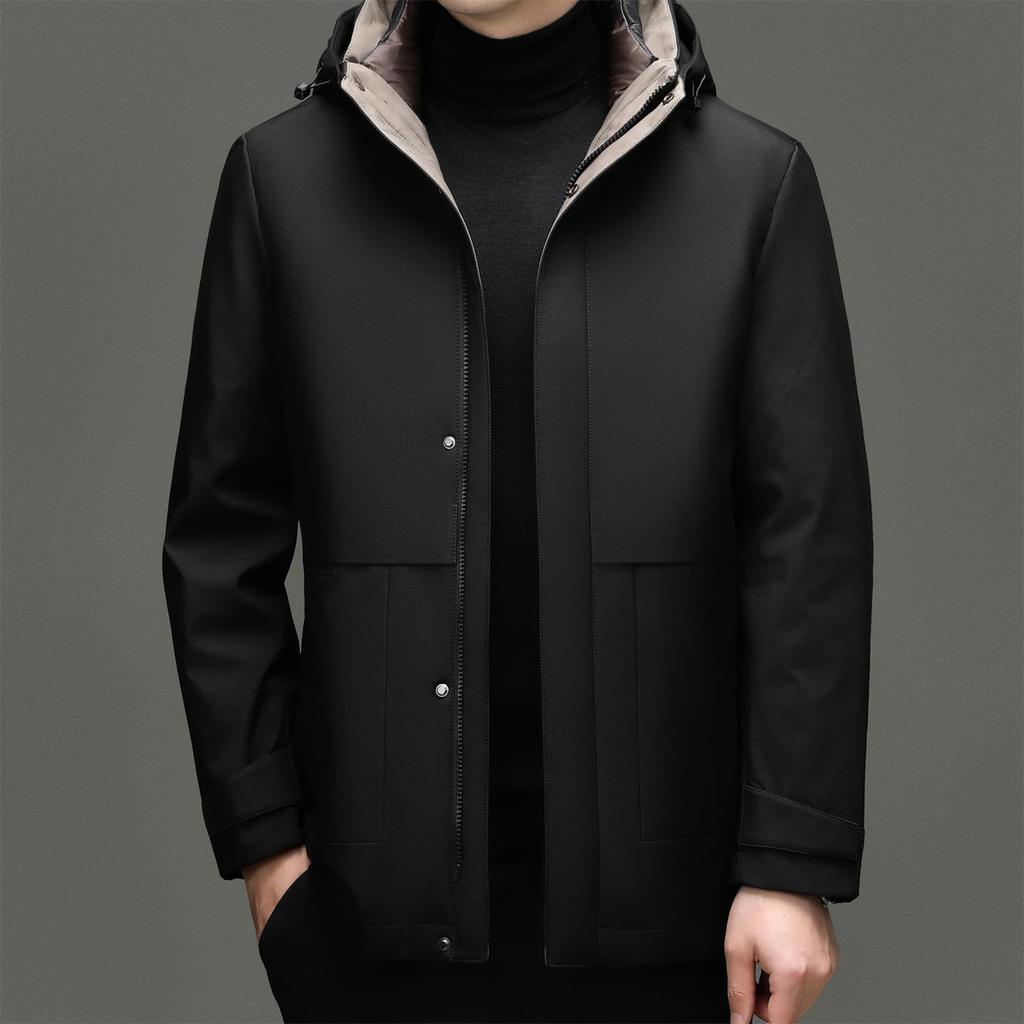 Men's Fashionable Hooded Winter Jacket with Detachable Liner - 90% Duck Down, Cold-Resistant, Ideal for Middle-Aged