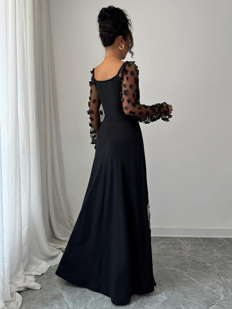 French Retro See-through Long Sleeve Evening Dress (2026)