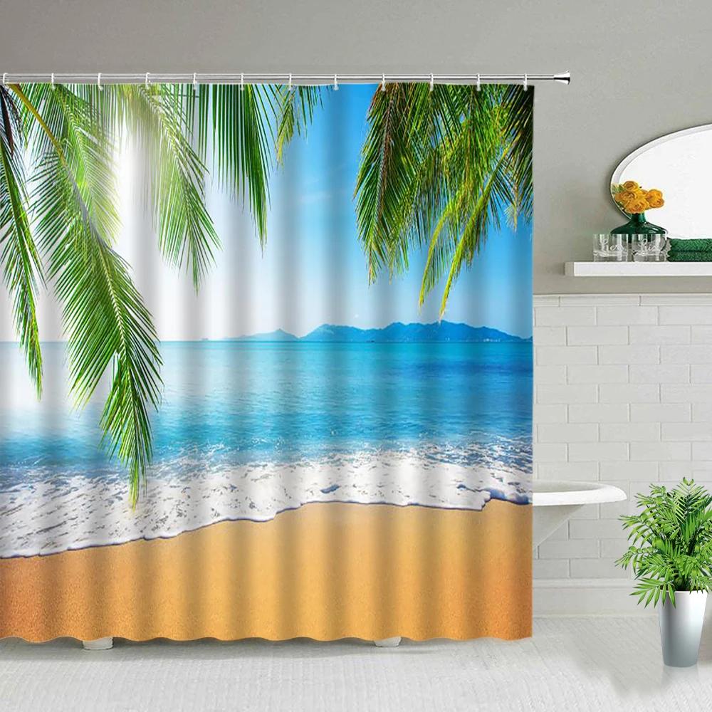 Dream Arch Door Forest Scenery Shower Curtains Ocean Beach Green Leaf Lavender Hot Air Balloon Wolf Bathroom Screen Bath Curtain
