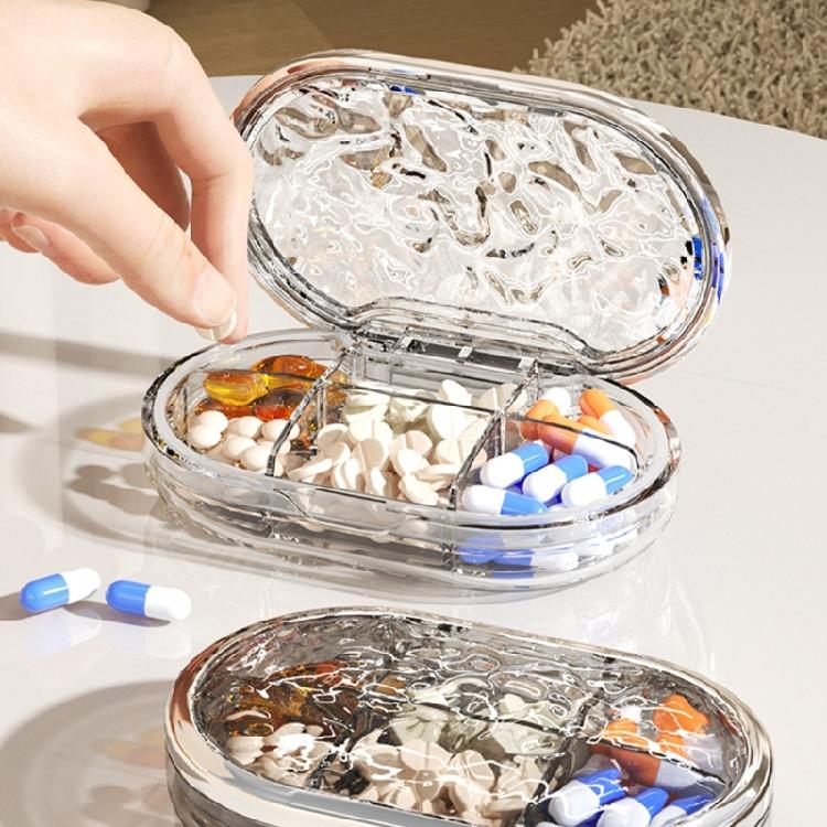 Portable Medication Box with Removable Divider Leak Proof Water Ripples Pills Organizer Medicine Storage Case