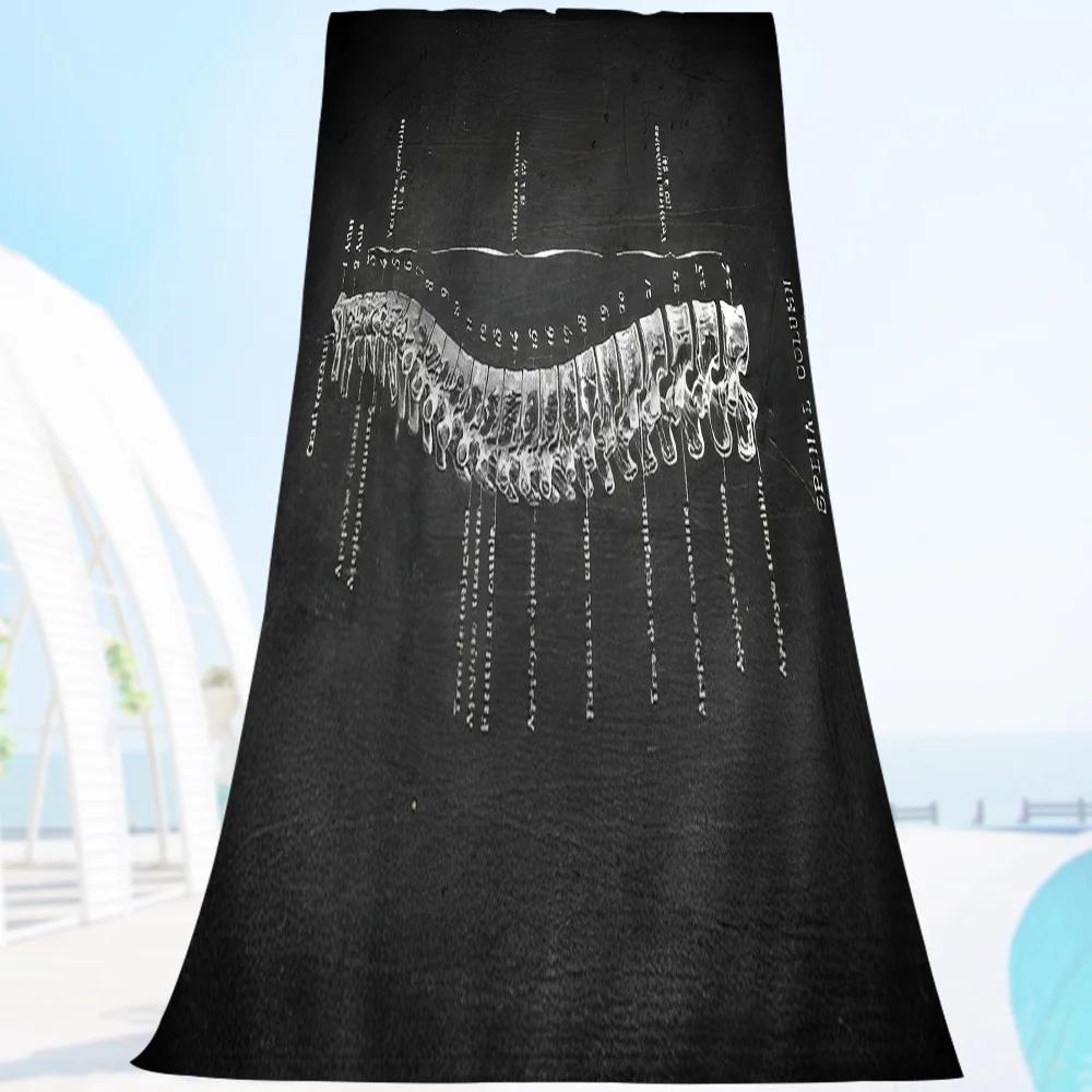 

Anatomical Skeleton Chalkboard Beach Towel Cartoon Cute Large Bath Pool Beach Towel Microfiber Absorbent For Swimming Travel W30*H60(CM)
