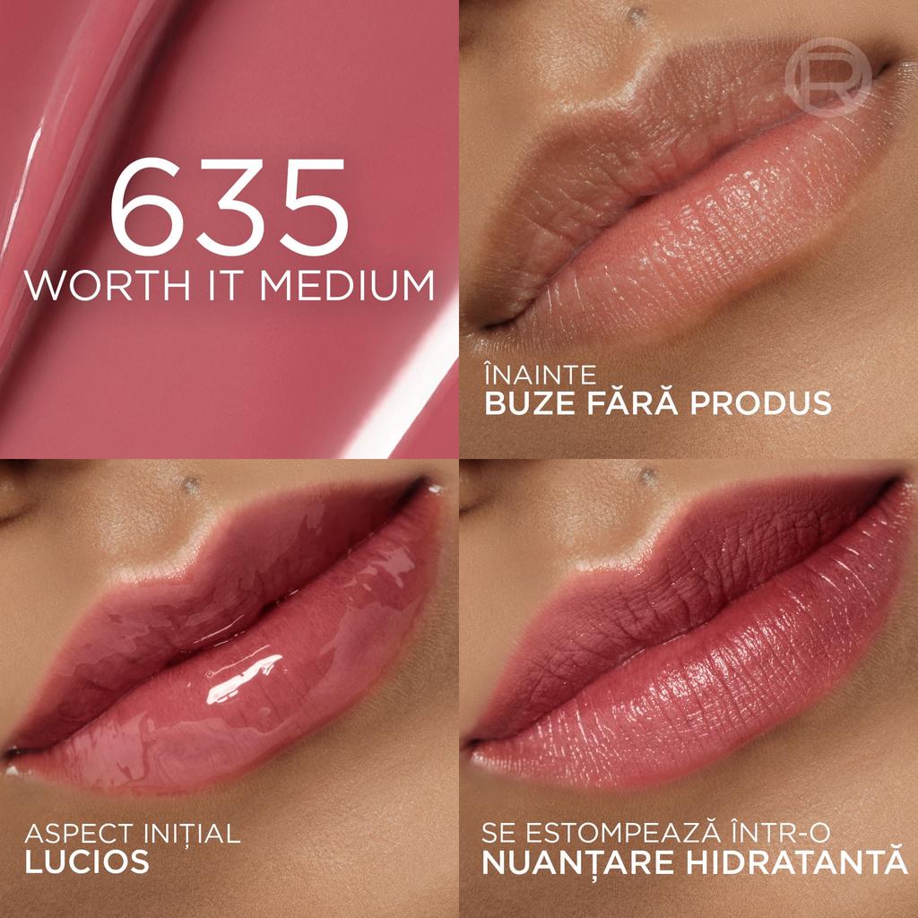 L'Oreal Paris Hyaluron Tint Lip Stain Serum, Watery Stain Effect, 635 Worth It Medium, 5 Ml