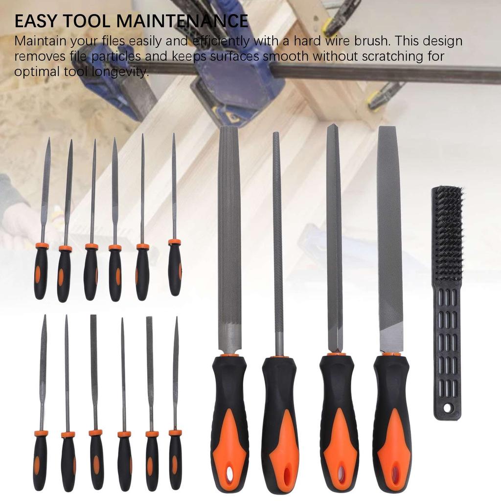 17 Pcs File Tool Set with Carry Case Half Round Triangle Round Flat and Needle Files Brush Carbon Steel Hand Files