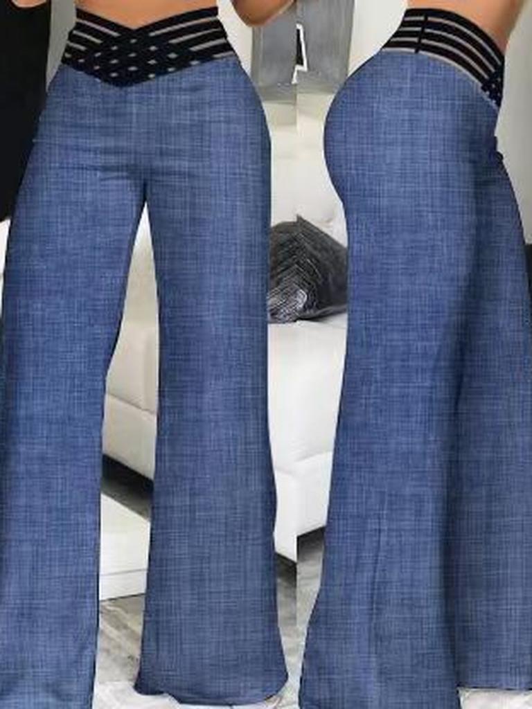 Damen Hollow Out Taillengürtel Lange Hose, Elegante Pendler Weitbeinige Hose Hohe Taille Lässige Weitbeinige Hose