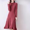 Women's Extra Long Wool Dress - Slim Fit, Round Neck, Autumn/Winter
