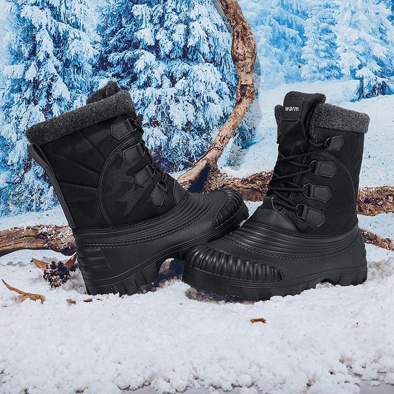 Fashion Winter Men's Mid-calf Boots Thick Plush Warm Snow Boots Fashion High-top Cotton Shoes for Men Winter Warm Fishing Men Rain Boots