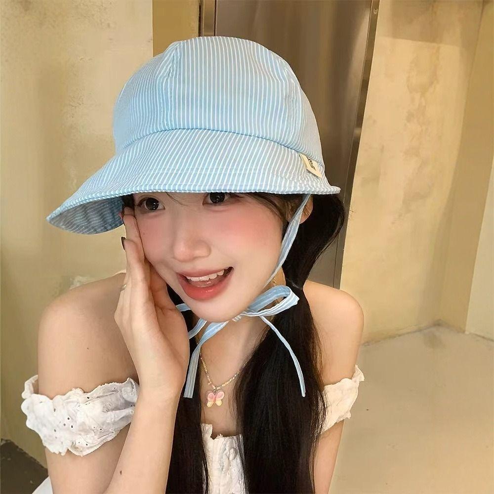 Y2k Sun Protection Hats Quick-drying Fisherman's Caps Fashion Striped Hat  For Women