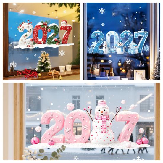 Reusable Christmas Shop Window Clings 2027 Static Clings, Snowman Snowflake Holly Glass Stickers, Digital Theme Decor Xmas Decals for Store