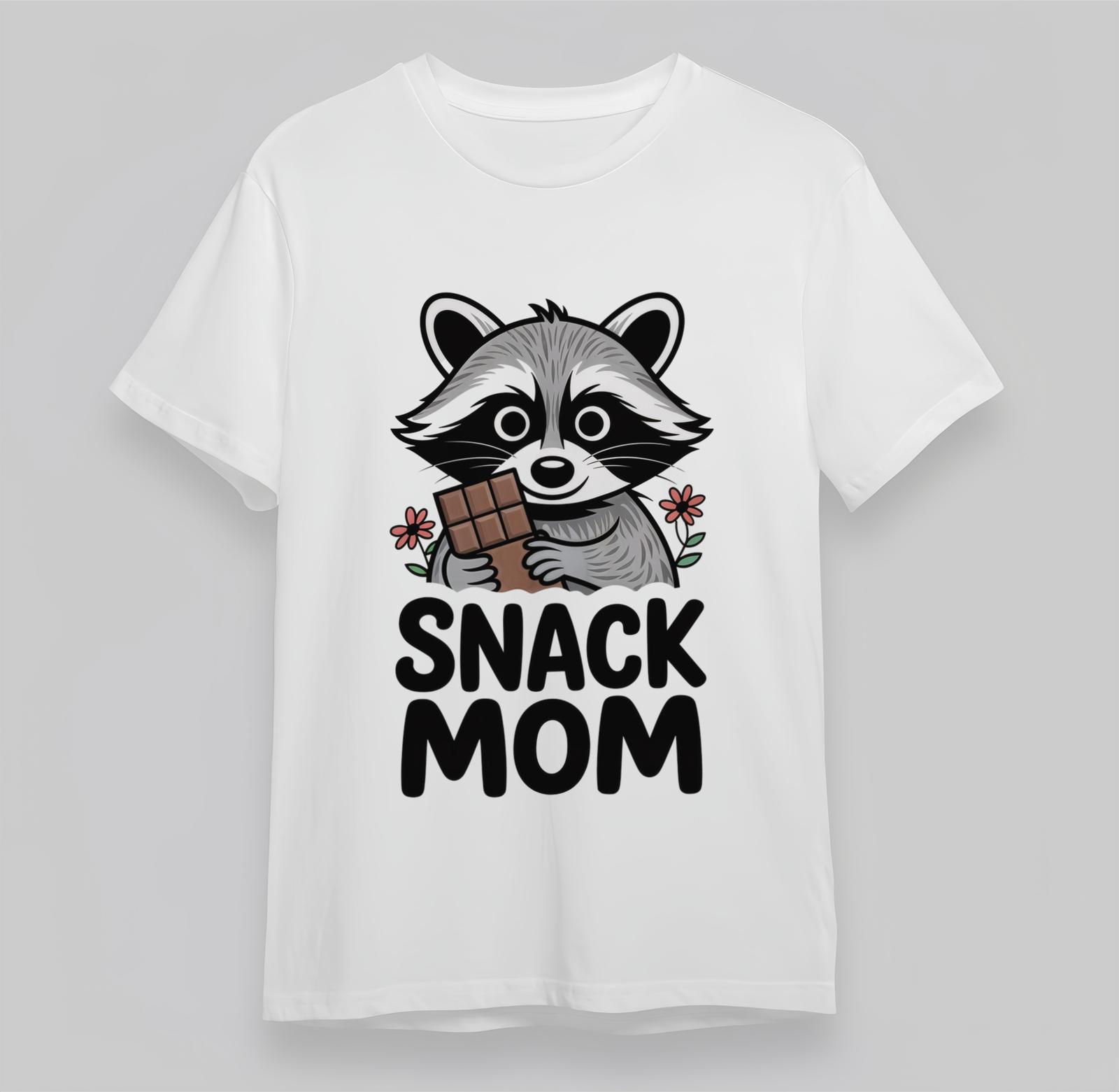 Women s Snack Mom Graphic Tee Cute Raccoon Chocolate Lover Oversize 100% Cotton 2XL