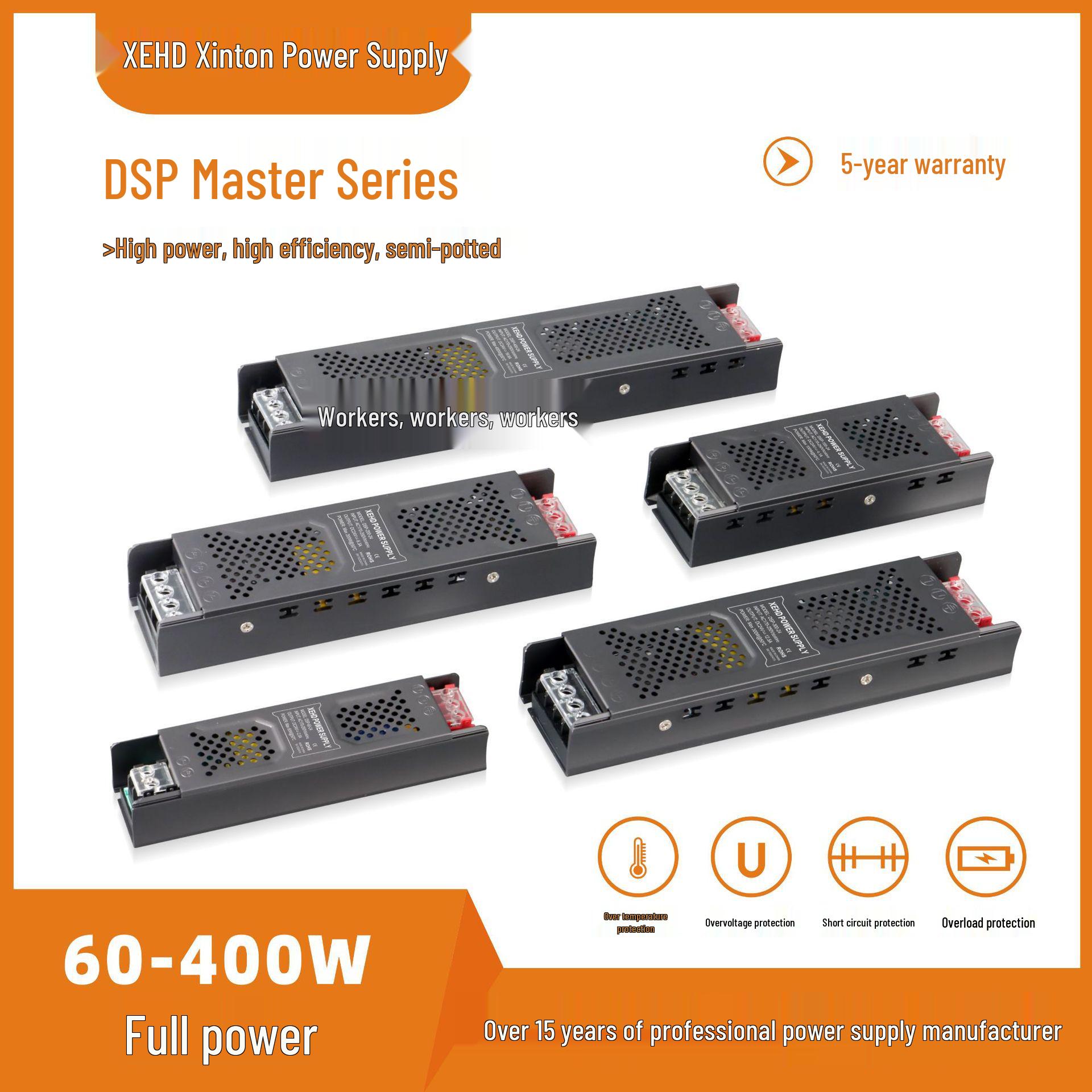 

Dual Voltage Switching Power Supply DSP12V/24V, 60-400W, Semi-Potted, 5-Year Warranty, 92% Efficiency 60W 24V