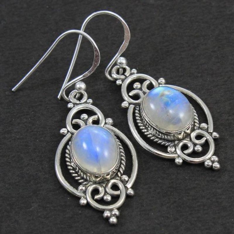 Simple  Silver Color Metal Geometry Oval Inlaid with Blue Stones Dangle Earrings for Women Jewelry