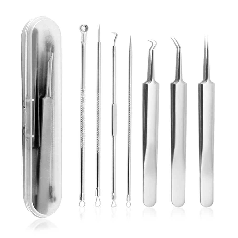 Set of Blackhead and Acne and Storage Case Antibacterial Stainless Steel Acne Needles for Blackhead Nose and Pore Acne Nail and Nail Portable and