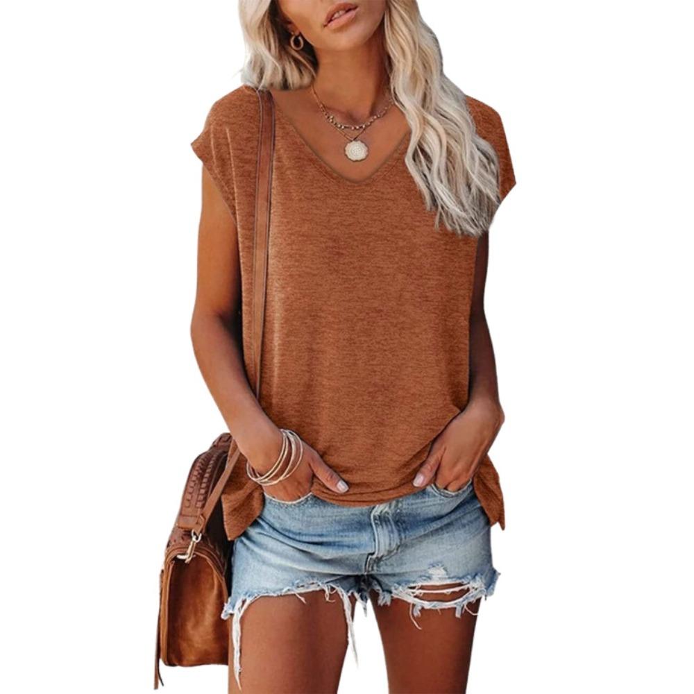 Women's Solid Color V-Neck T-Shirts, Lightweight Soft Cotton Tees for Spring & Summer, Casual Daily Basic Tops