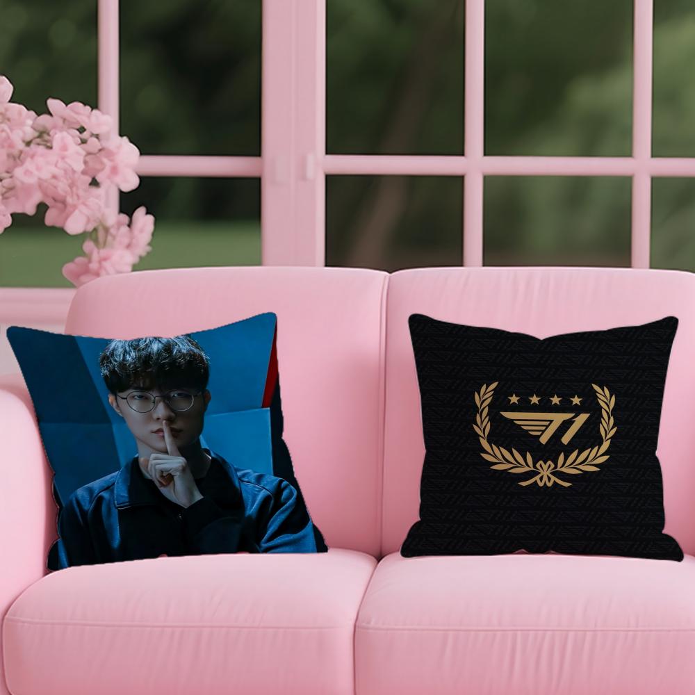 F-Faker LOLS SKT T1 2024 Five Champion Cushion Cover Reversible Plush Pillow Cover – For car, sofa, bedroom, perfect as a gift.