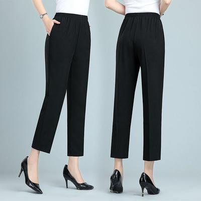 Damen Sommer dünne gerade Hose einfarbig schwarze Hose Sommerhose mit hoher Taille