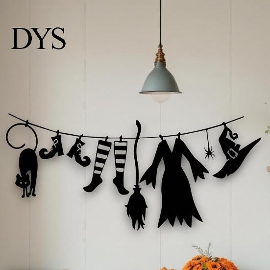 Bedroom Wall Sticker Halloween Hanging Ornaments, Acrylic Witch Hat Cloak Socks Shoes Broom Black Festive Room Decor Cat Party Decor, Decorative