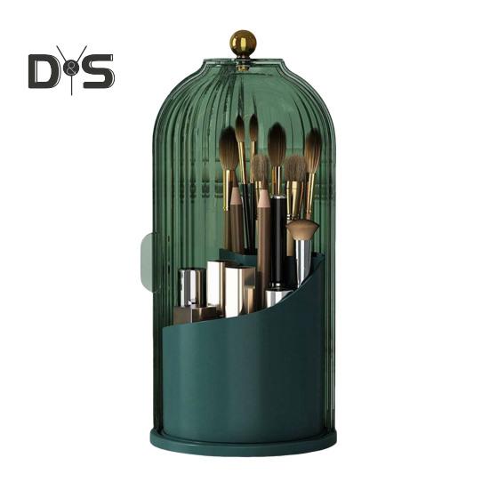 

Многофункциональный вращающийся на 360 градусов органайзер для кистей для макияжа с прозрачной крышкой, пылезащитный, вместительный органайзер для кистей для макияжа зелёный