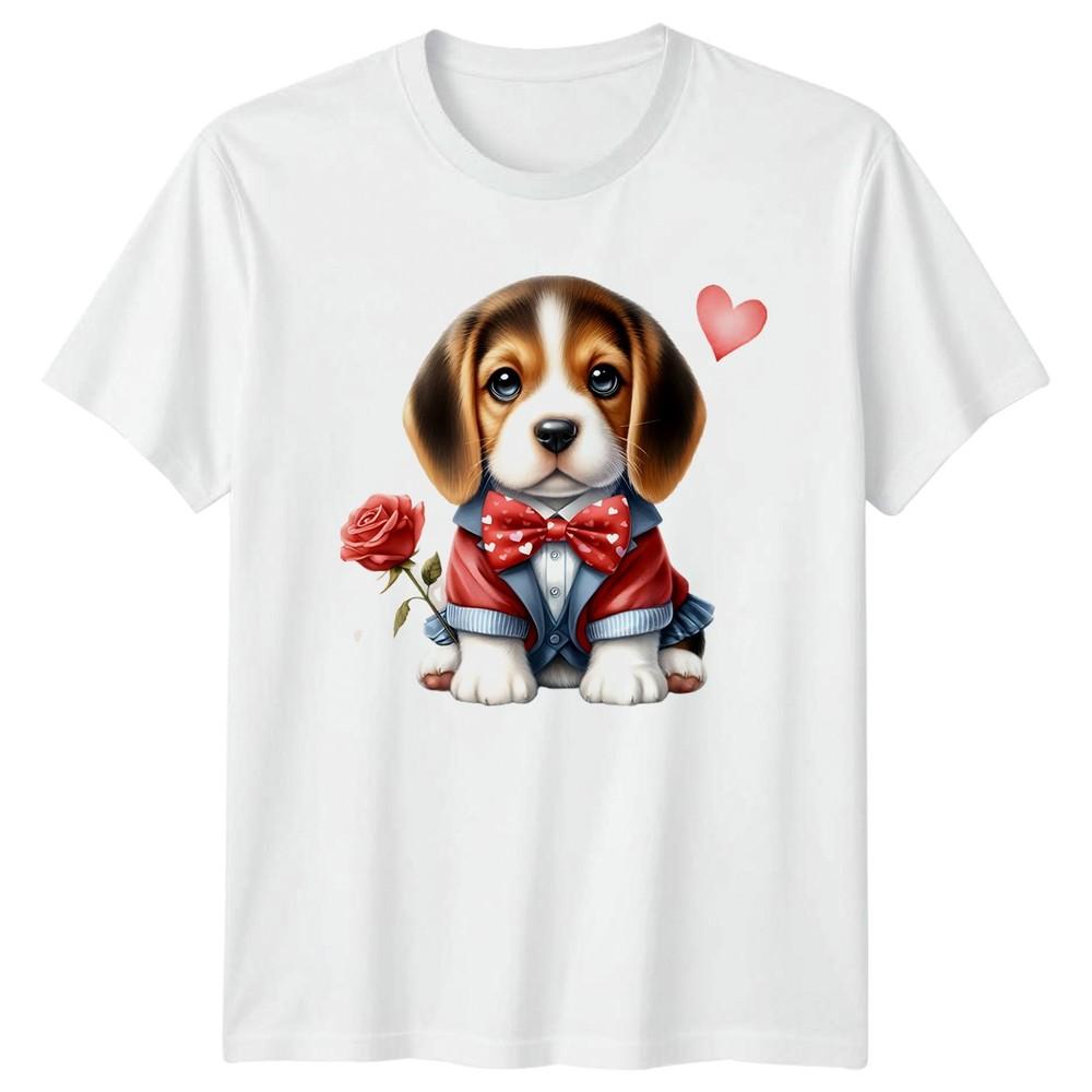 Beagle Puppy With Rose Valentines Day Unisexs TShirt Unisexs Tee Graphic Top S