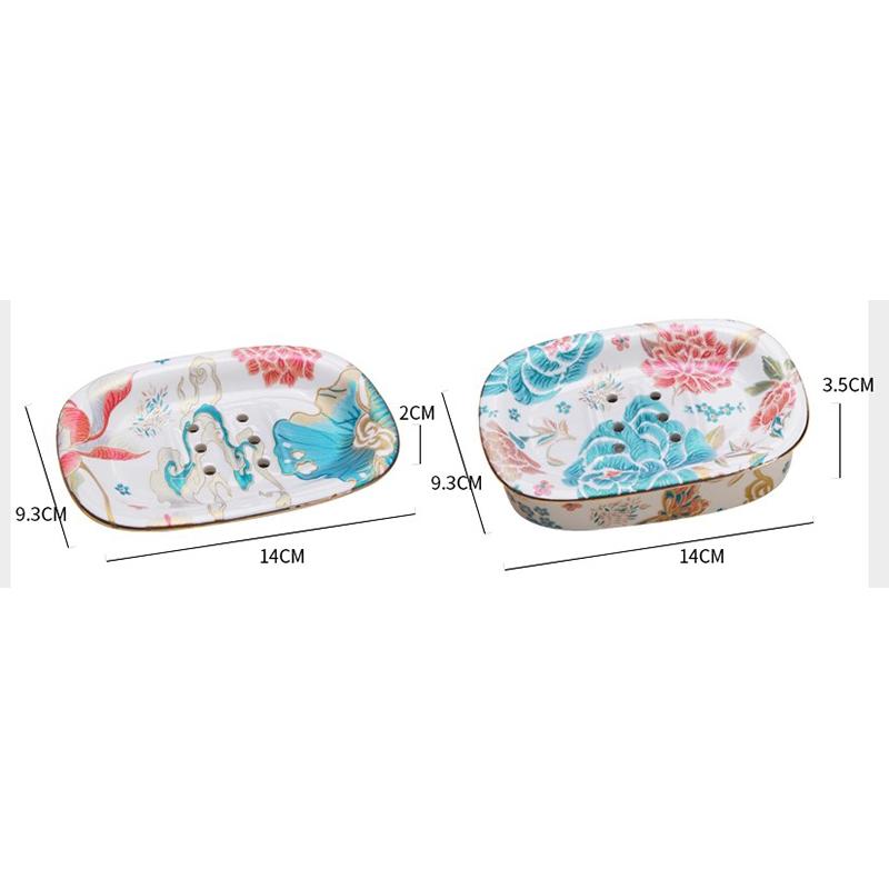 European Ceramic Peony Soap Dish Double-layer Water-draining Bathroom Storage Rack Hotel Soap Storage Box Bathroom Accessories