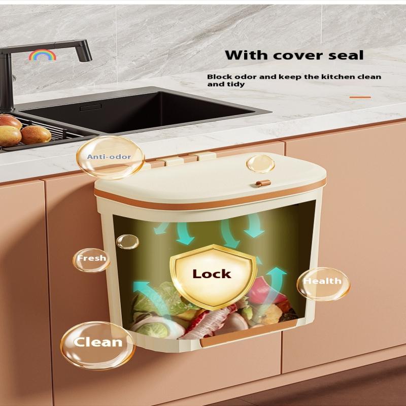 Kitchen Wastebasket Wall Mounted Trash Can With Lid Bathroom Trash Bin Garbage Can For Cabinet Under Sink Compost Bin