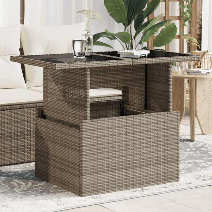 VidaXL Garden Table with Gray Glass Top 100x55x73cm Braided Resin, Outdoor Table, Table, Dining Table 366121