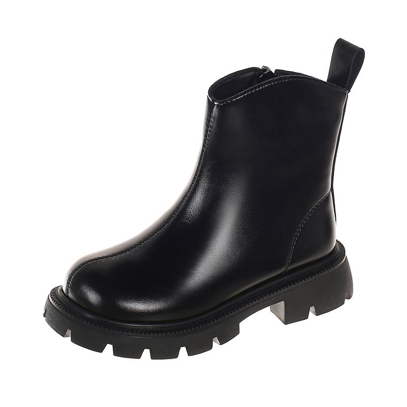 Girls Ankle Boots Side Zipper Children Fashion Leather Boots Non-slip Kids Black Short Boots Anti-Slippery 2024 Winter New