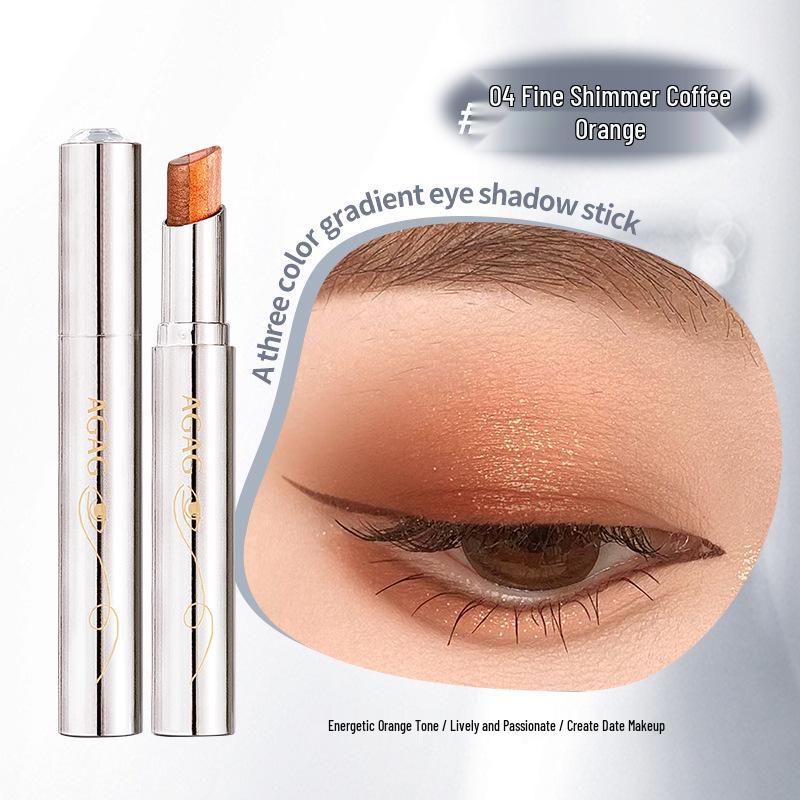 

AGAG Three-Color Gradient Eyeshadow Stick: Easy One-Stroke Makeup with Pearlescent and Glitter Finish.