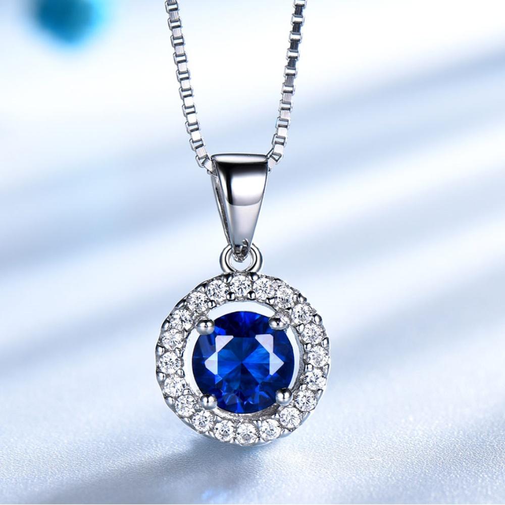 

925 стерлингового серебра нано сапфир винтажный круглый синий кулон белый циркон модные ювелирные изделия ожерелья синий