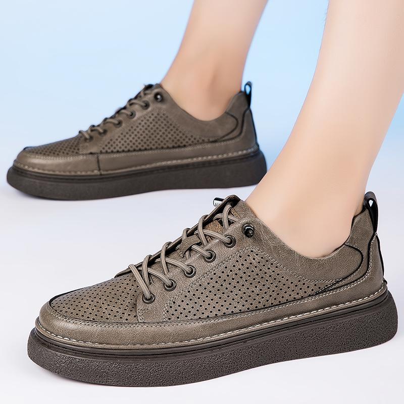 Hollow Out Men's Flats Genuine Leather Mens Slip on Shoes All-match Mens Breathable Sneakers High Quality Men Casual Footwear