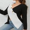 GMXIA Pure Desire and Skinny-neck Sweater Woman Spring and Autumn Slim-fit Open-split Pullover Knitted Bottom Sweater with A Top Woman