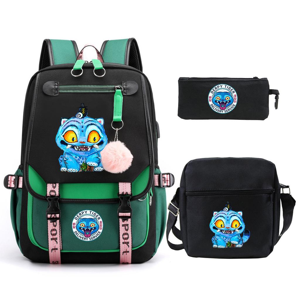 Witch Hunters Cartoon Peripheral Printing Children's Backpack Cross-border New Student School Bag Three-piece Shoulder Bag Pencil Bag