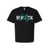 New York City Graphic Tee With Teal Script City Overlay For Modern Urban Style E