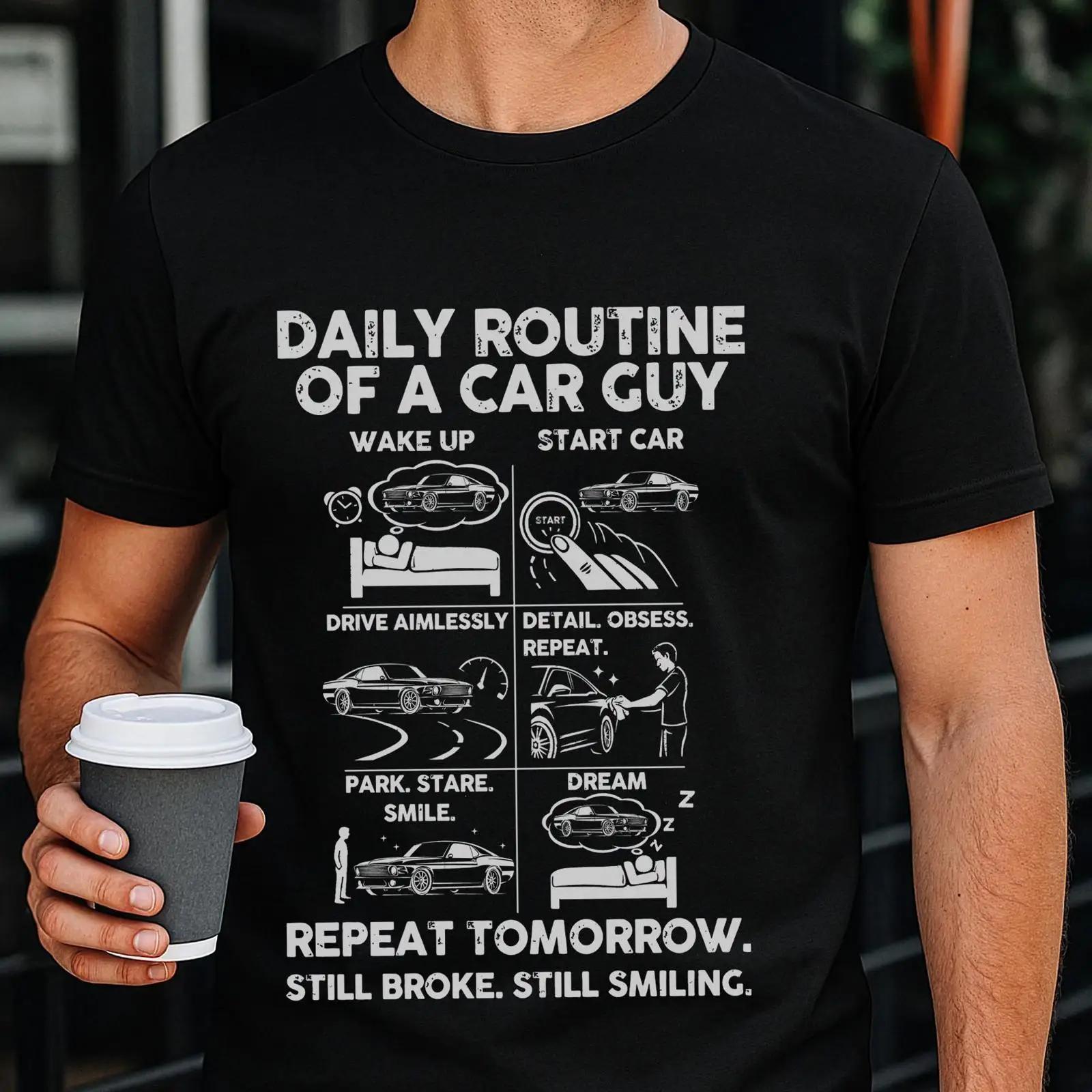 

Funny Car Guy T Shirt Daily Routine Meme Mechanic vintage Washed fashion graphic Comfortable Slightly homme Versatile Soft 5XL різнокольоровий