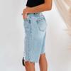 IHUASU Summer Urban Casual Ordinary Wash Ripped Women's Denim Straight Leg Pants