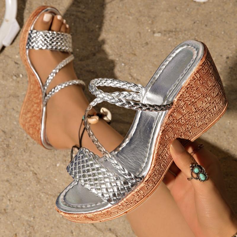 

Women’s Minimalist Block Heel Open-Toe Slide Sandals 43 срібний