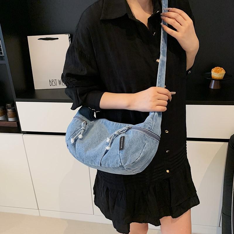 Large capacity messenger bag women's denim summer new casual fashion simple underarm bag solid color foreign style dumpling bag