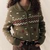 GREEN BELT Women's Pure Wool Fair Isle Knit Cardigan