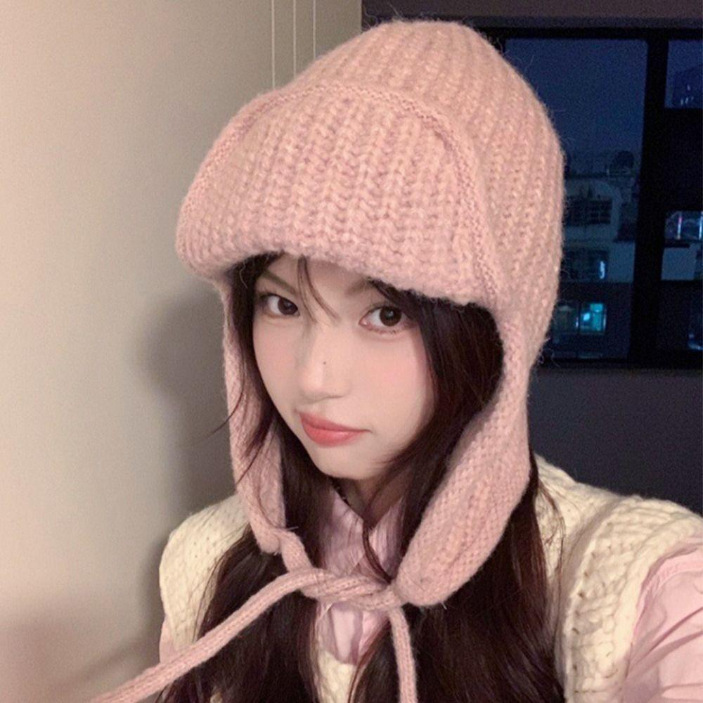 Fashion Thickened Winter Knitted Hat Warm Ear Protection Lei Feng Hat Elastic Casual Beanies Cap Women