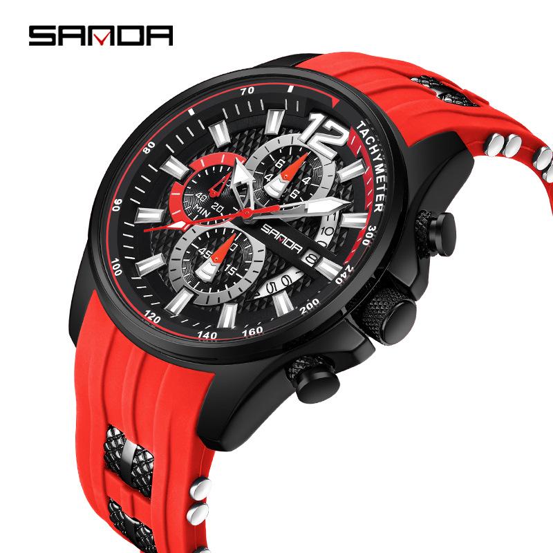 Sanda Men's Waterproof Quartz Watch with Multi-Dial Silicone Strap