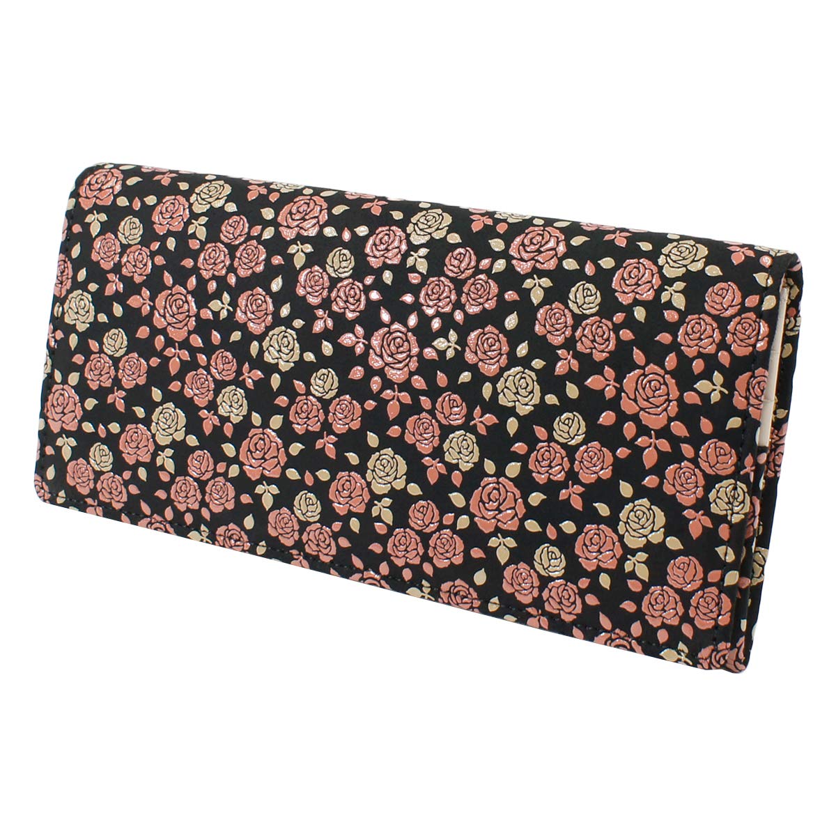 

Inden long wallet with coin rose black background x white pink lacquer 8404 [Indenya] purse, deerskin, Kaguwa, petite,