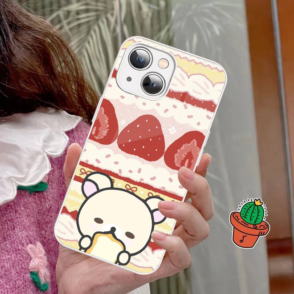 Anime Cute Cartoon Rilakkuma Movie For IPhone 14 13 12 Mini 11 Pro XS Max X XR 14 Plus Tempered Glass Cover