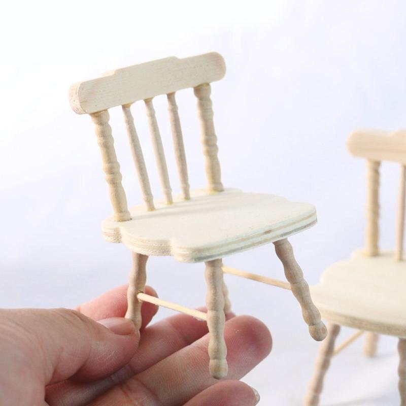 Natural Wood Doll House Furniture Unpainted Miniature Study Chair Desk Set For Creative Kids Pretend Play Customization