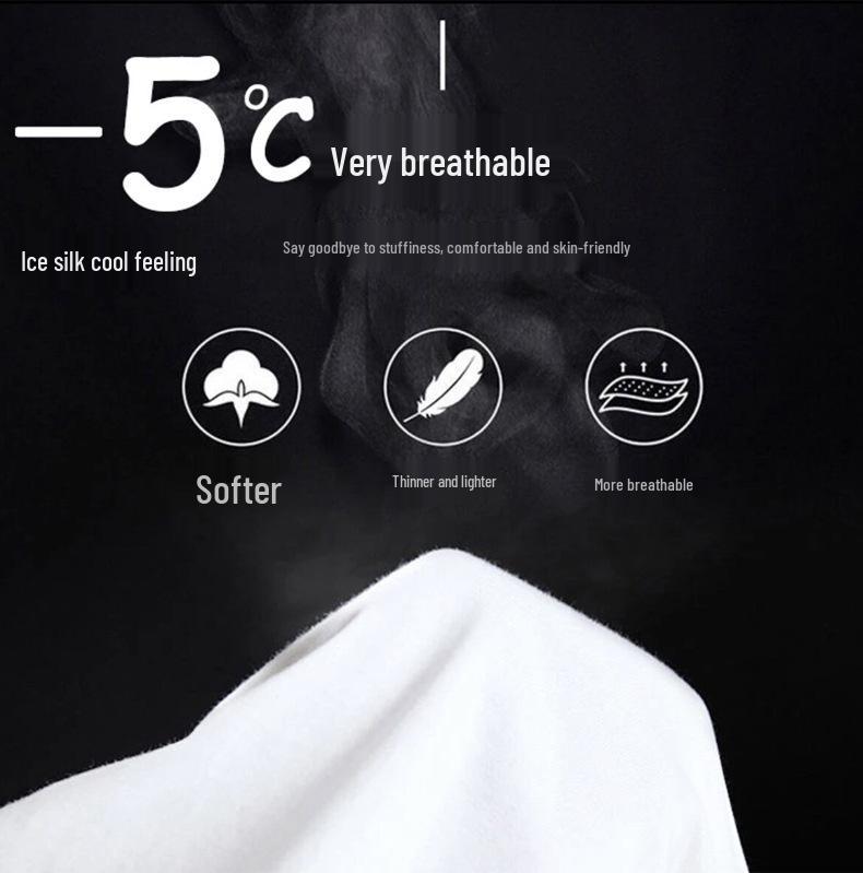 Pánské a dámské tričko s krátkým rukávem z ledového hedvábí - Volný střih, Hongkongský styl, Letní móda