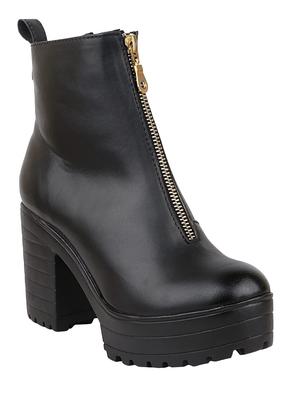 Shoetopia Bottines Courtes à Talon Épais pour Femme avec Semelle Antidérapante, Bottines de Cheville Tendance Confortables | Semelle Intérieure Souple Amortie | Pour Usage Décontracté, Soirée & Hiver