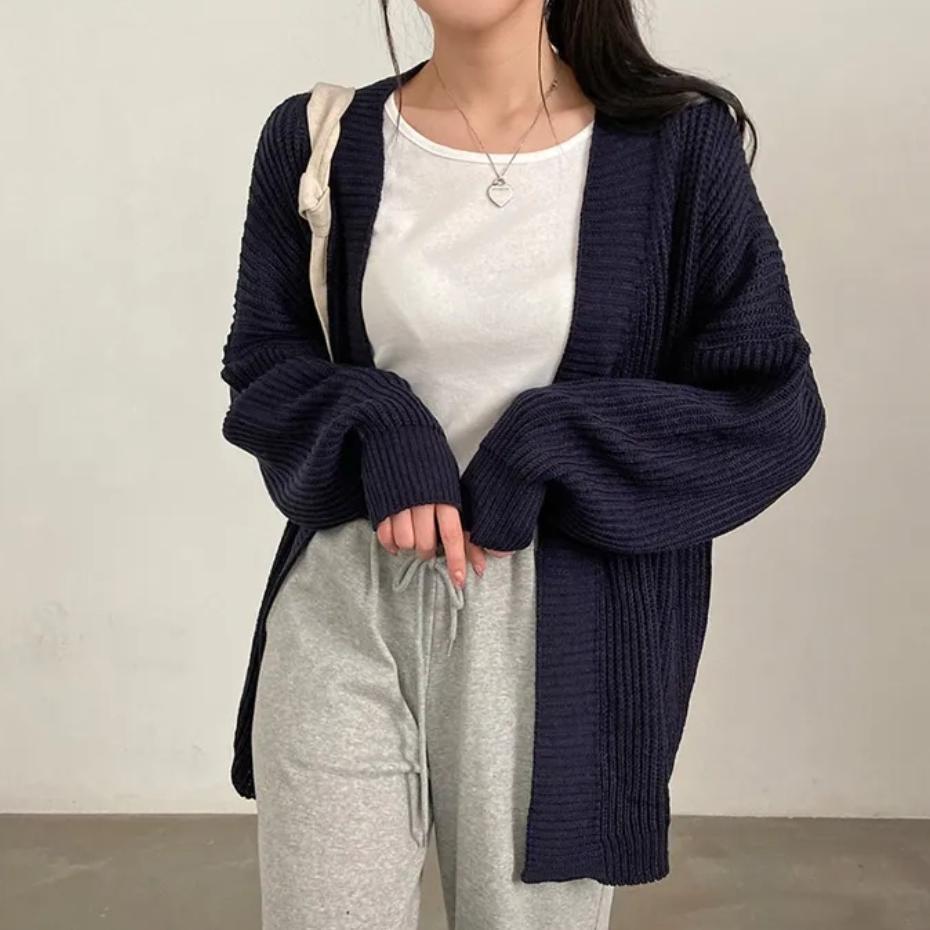 

Autumn and winter knitted women s cardigan sweater women s simple loose casual lazy style solid color ingot versatile coat one size fits all чёрный